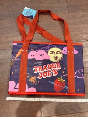 NWT Trader Joe's Stand-Up Collapsible Grocery Tote Bag Greetings From Design